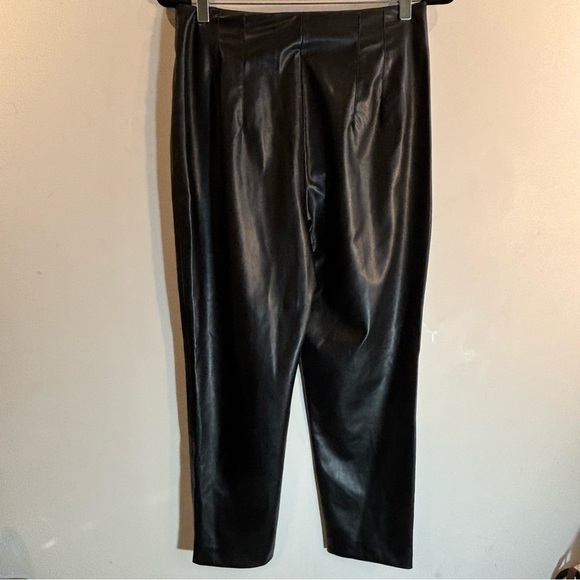 ZARA Sz L Vegan Leather Trouser Pants Pleated Front Straight Leg High Rise Black - Picture 6 of 8